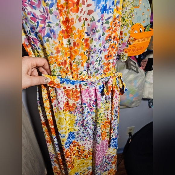 Nine West Flowy Spring Dress Size 12 With Belt Puff Sleeves - Picture 3 of 8